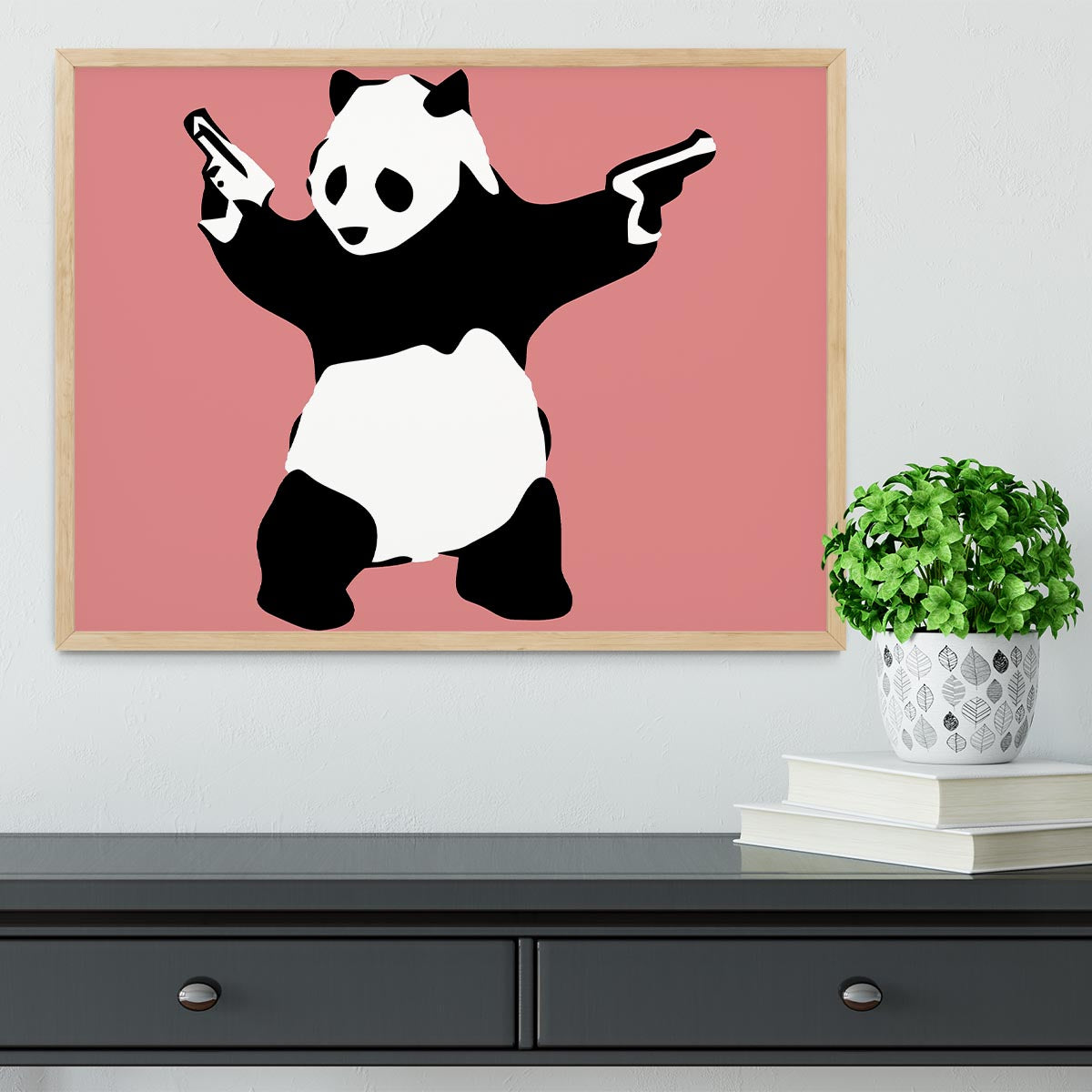 Banksy Panda Red Framed Print - Canvas Art Rocks - 4