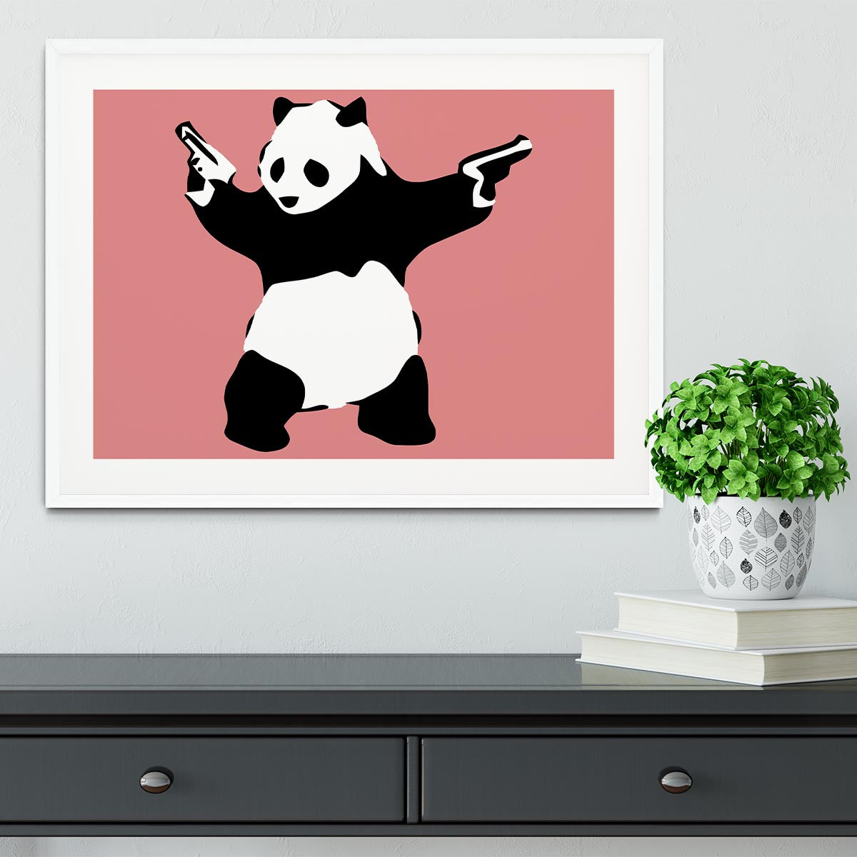 Banksy Panda Red Framed Print - Canvas Art Rocks - 5
