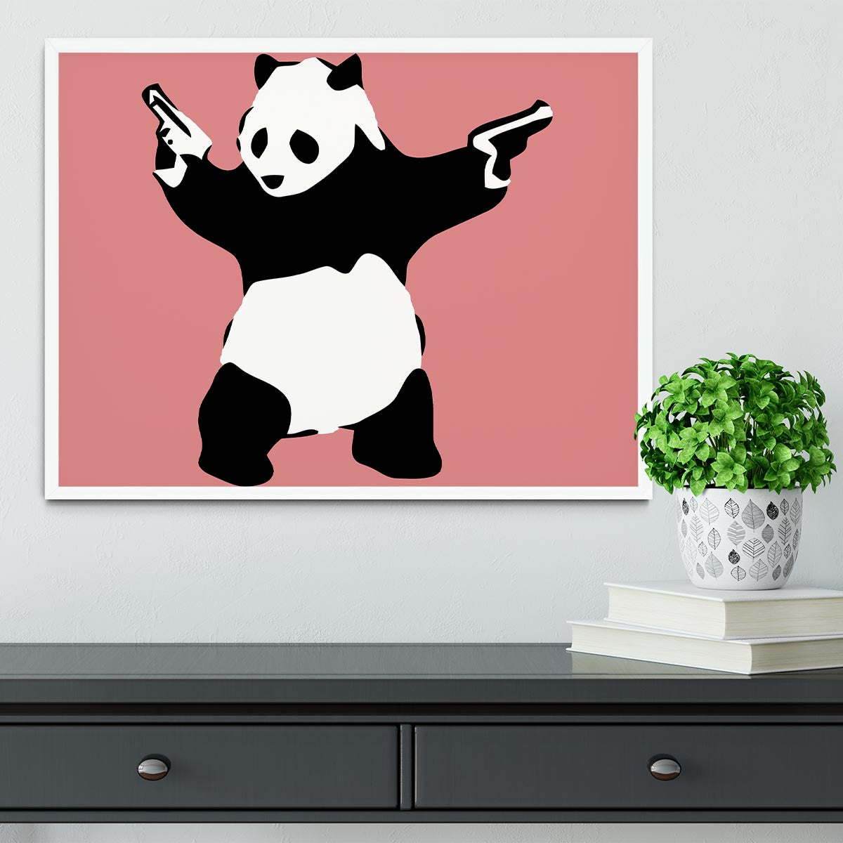 Banksy Panda Red Framed Print - Canvas Art Rocks -6