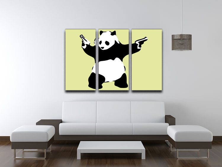 Banksy Panda Yellow 3 Split Panel Canvas Print - Canvas Art Rocks - 3