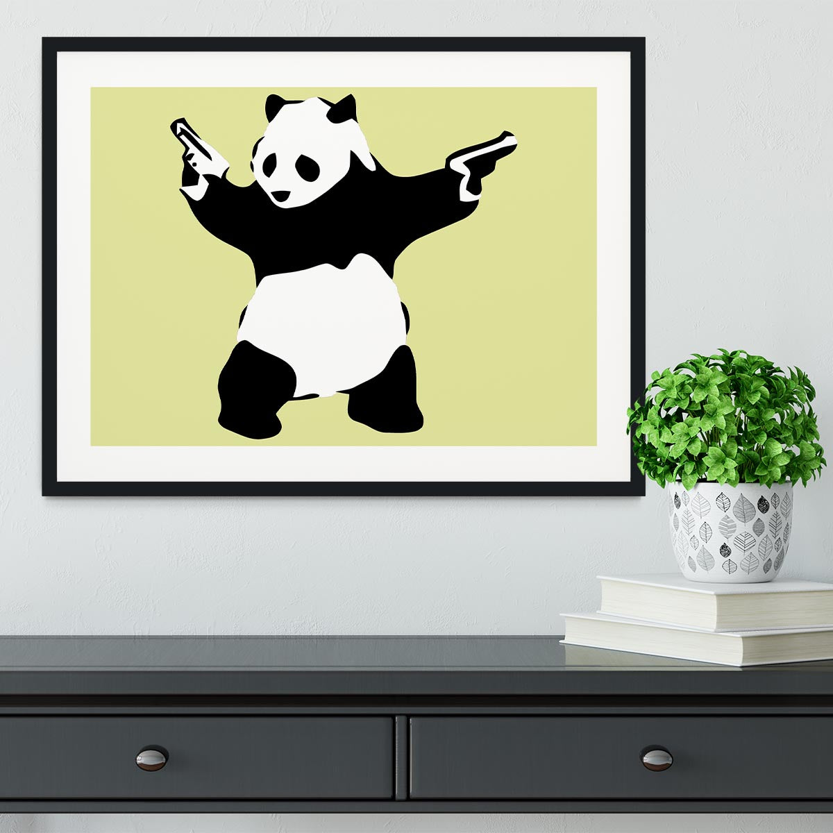 Banksy Panda Yellow Framed Print - Canvas Art Rocks - 1