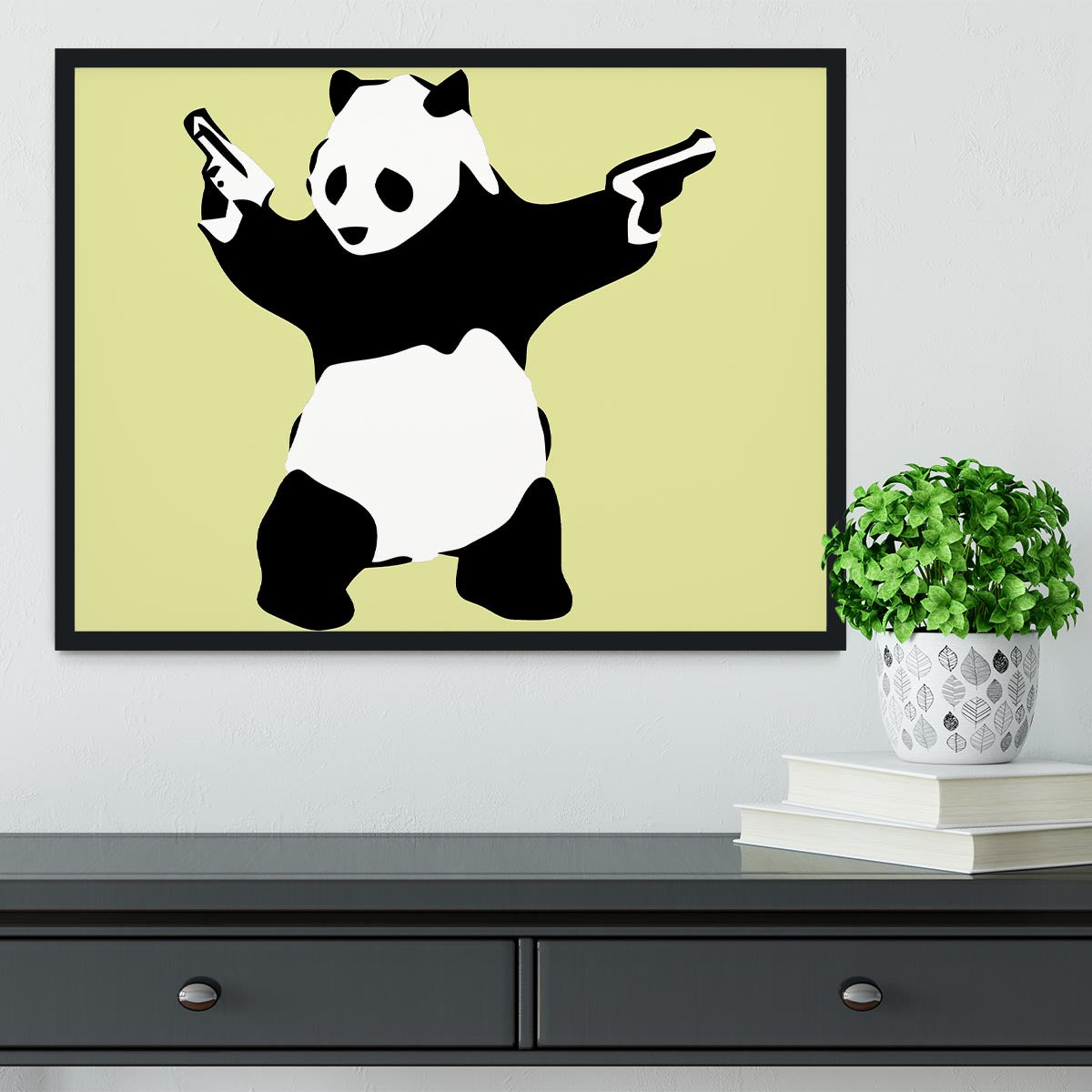Banksy Panda Yellow Framed Print - Canvas Art Rocks - 2