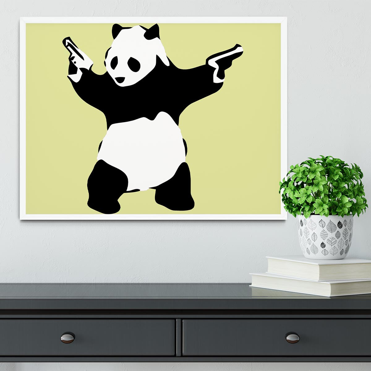 Banksy Panda Yellow Framed Print - Canvas Art Rocks -6