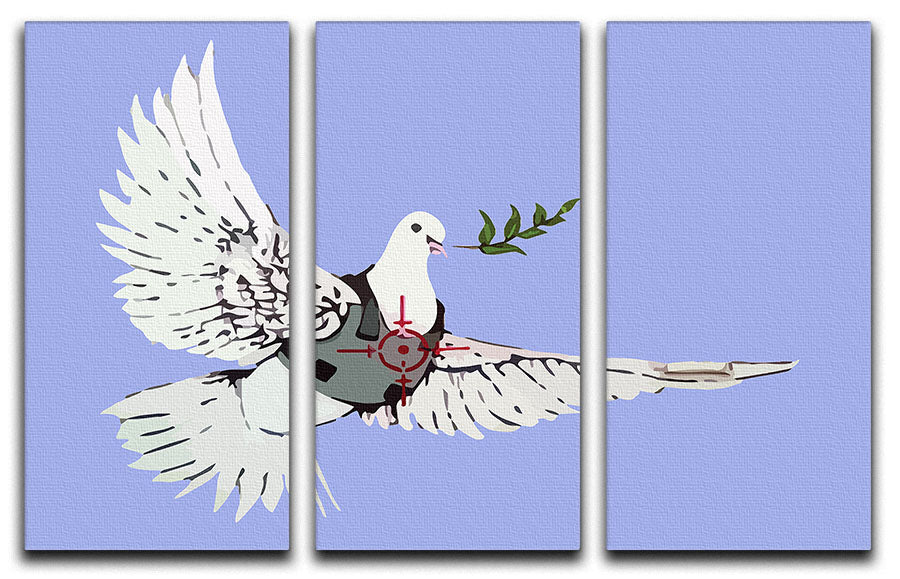 Banksy Peace Dove Blue 3 Split Panel Canvas Print - Canvas Art Rocks - 1