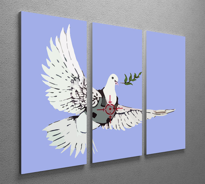 Banksy Peace Dove Blue 3 Split Panel Canvas Print - Canvas Art Rocks - 2