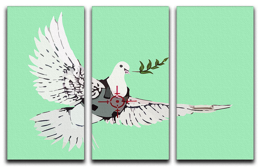 Banksy Peace Dove Green 3 Split Panel Canvas Print - Canvas Art Rocks - 1