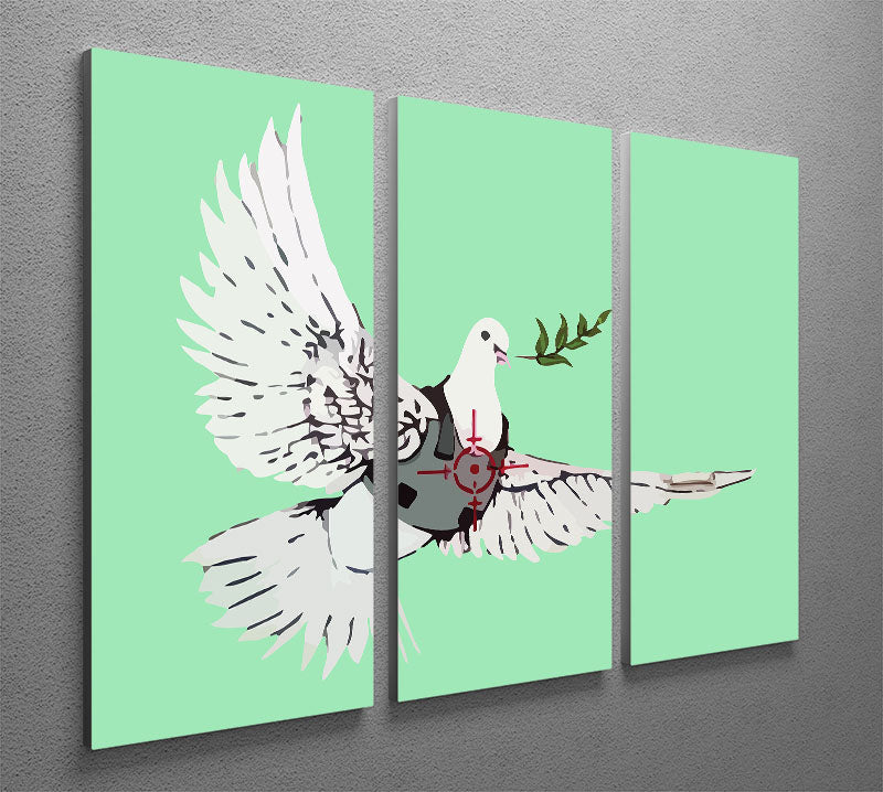 Banksy Peace Dove Green 3 Split Panel Canvas Print - Canvas Art Rocks - 2