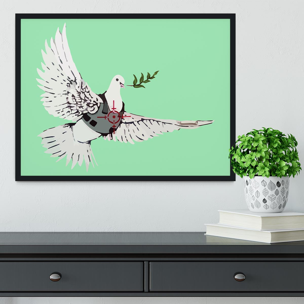 Banksy Peace Dove Green Framed Print - Canvas Art Rocks - 2