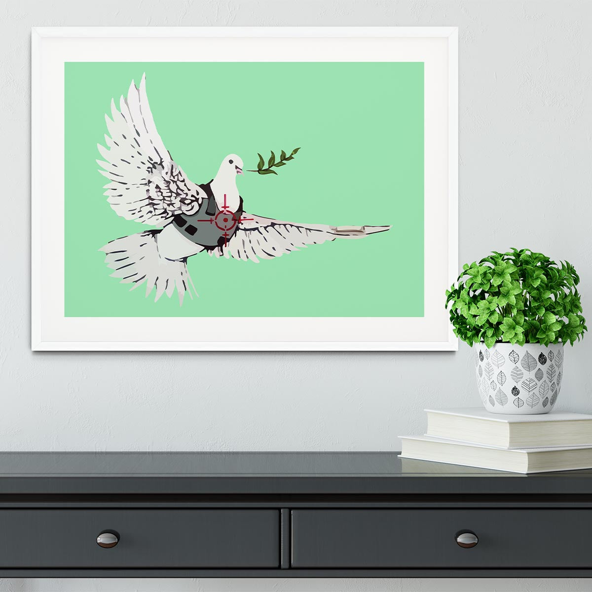 Banksy Peace Dove Green Framed Print - Canvas Art Rocks - 5