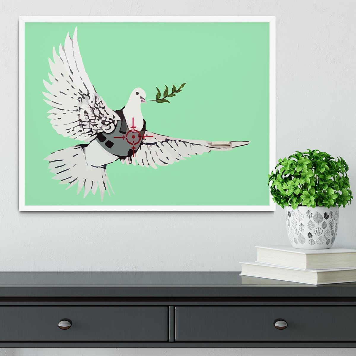 Banksy Peace Dove Green Framed Print - Canvas Art Rocks -6
