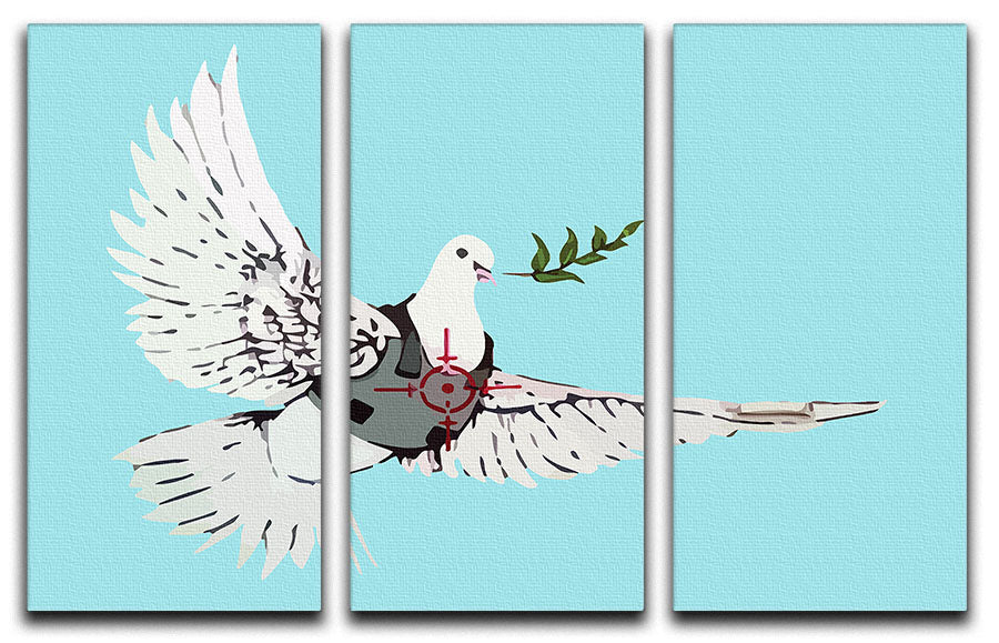 Banksy Peace Dove Light Blue 3 Split Panel Canvas Print - Canvas Art Rocks - 1