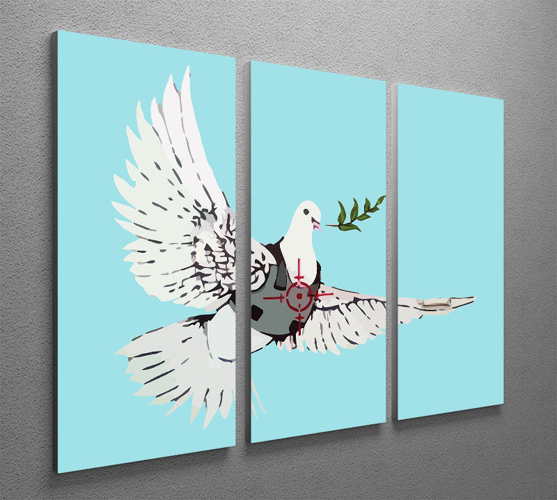 Banksy Peace Dove Light Blue 3 Split Panel Canvas Print - Canvas Art Rocks - 2
