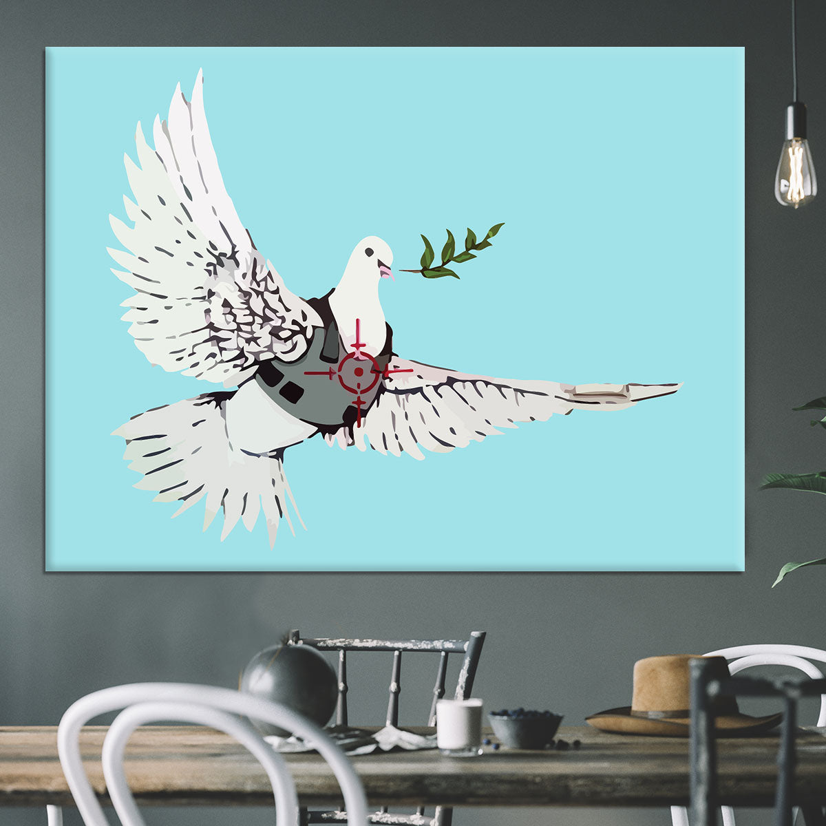 Banksy Peace Dove Light Blue Canvas Print or Poster - Canvas Art Rocks - 3
