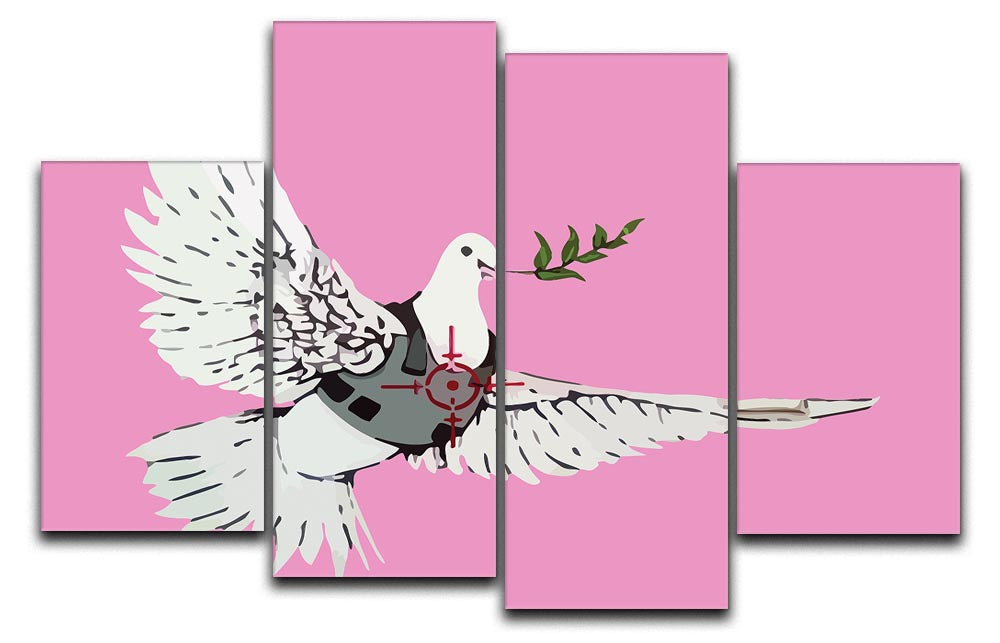 Banksy Peace Dove Pink 4 Split Panel Canvas - Canvas Art Rocks - 1