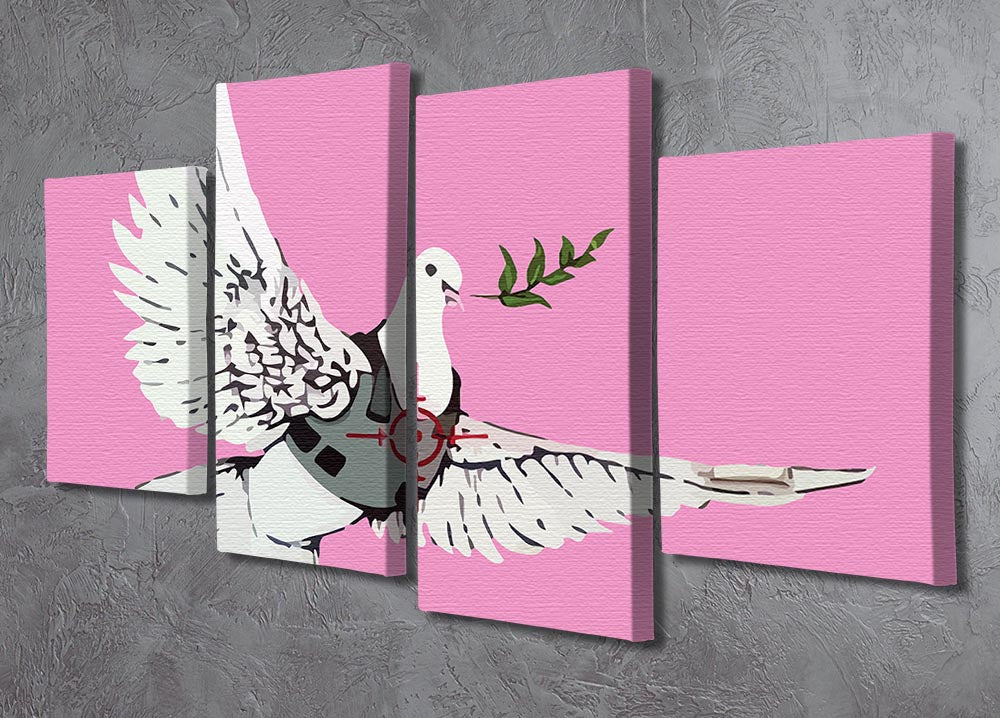 Banksy Peace Dove Pink 4 Split Panel Canvas - Canvas Art Rocks - 2