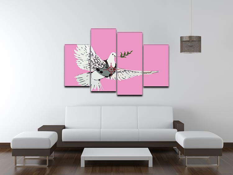 Banksy Peace Dove Pink 4 Split Panel Canvas - Canvas Art Rocks - 3