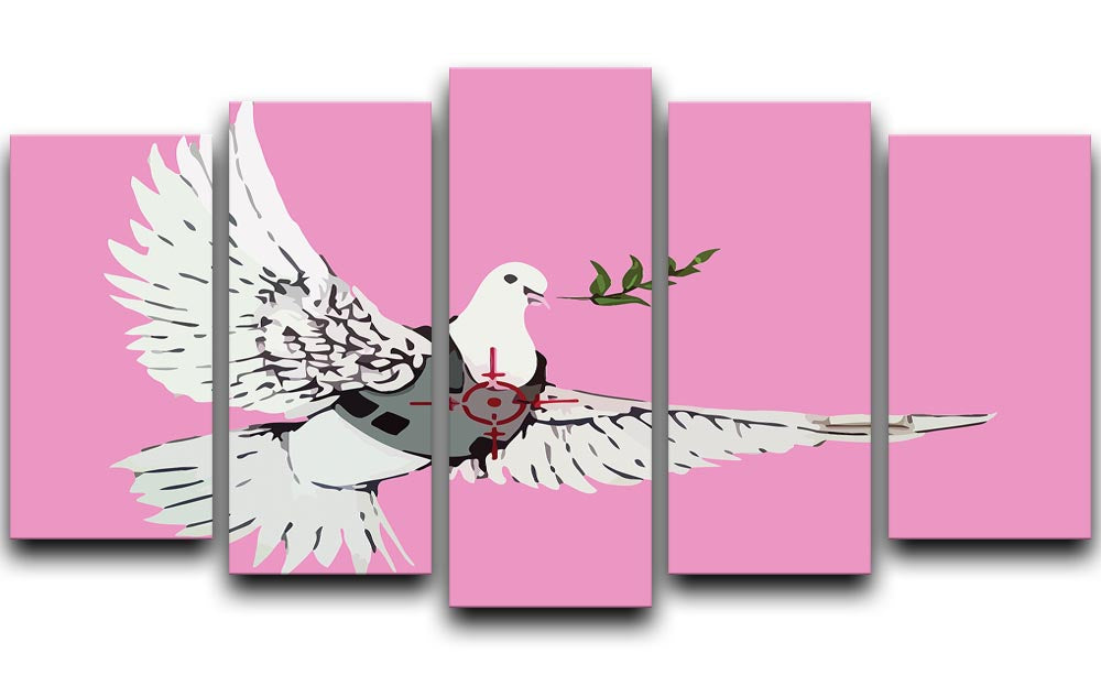 Banksy Peace Dove Pink 5 Split Panel Canvas - Canvas Art Rocks - 1