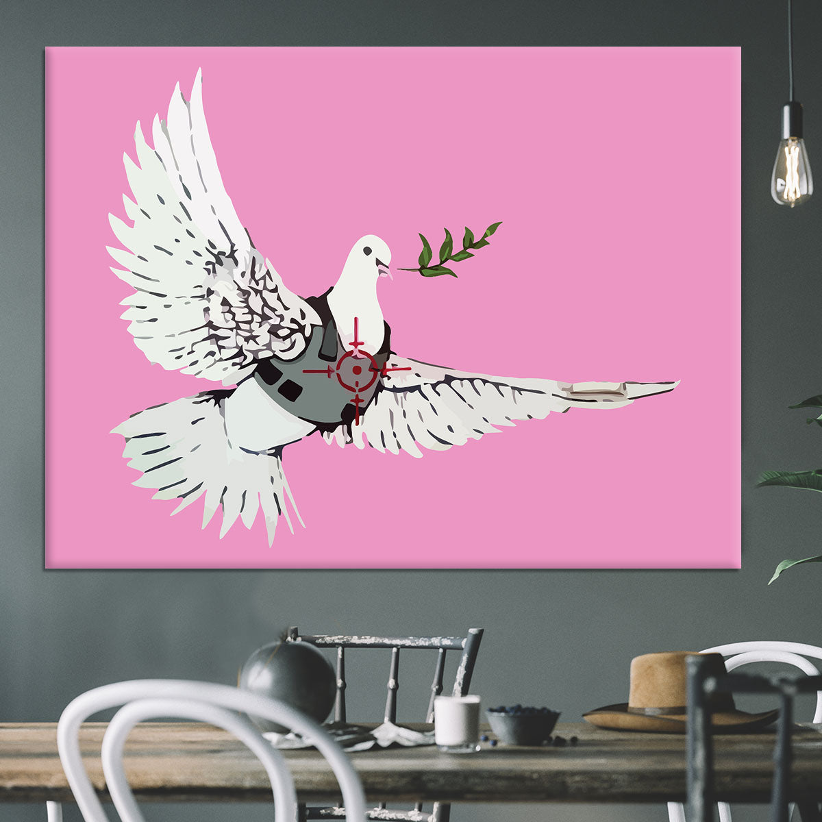 Banksy Peace Dove Pink Canvas Print or Poster - Canvas Art Rocks - 3
