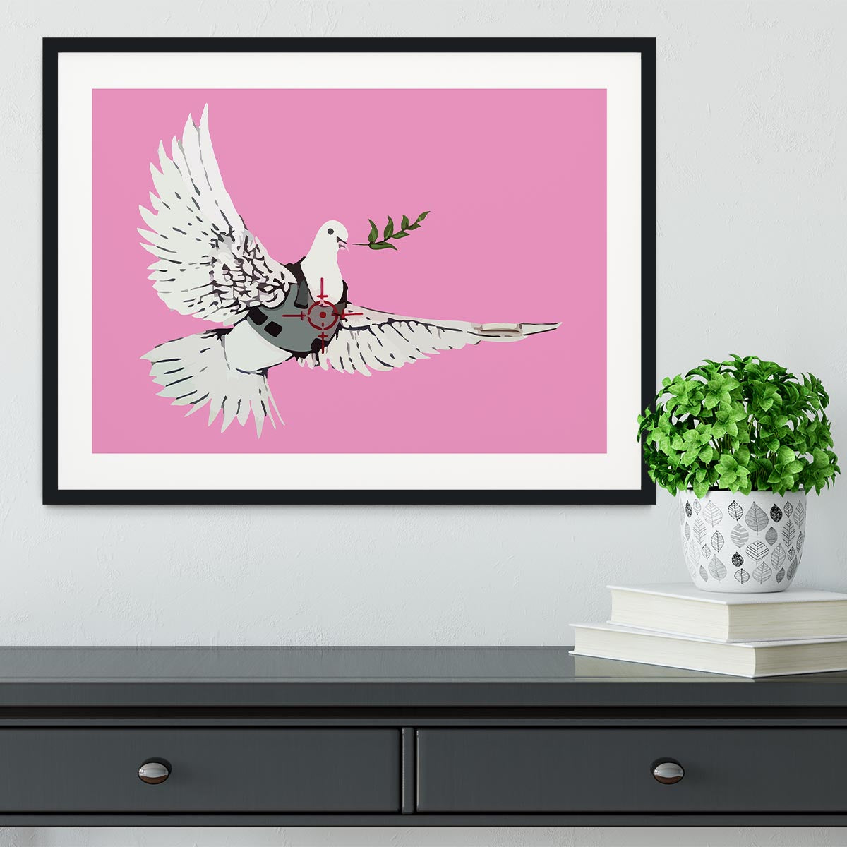 Banksy Peace Dove Pink Framed Print - Canvas Art Rocks - 1