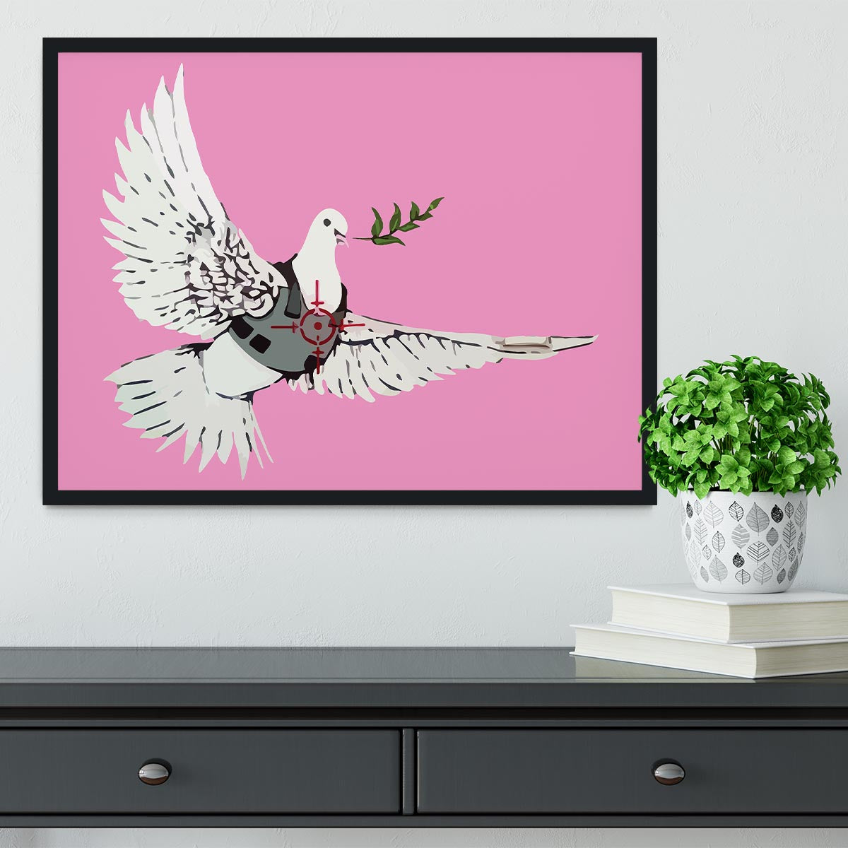 Banksy Peace Dove Pink Framed Print - Canvas Art Rocks - 2