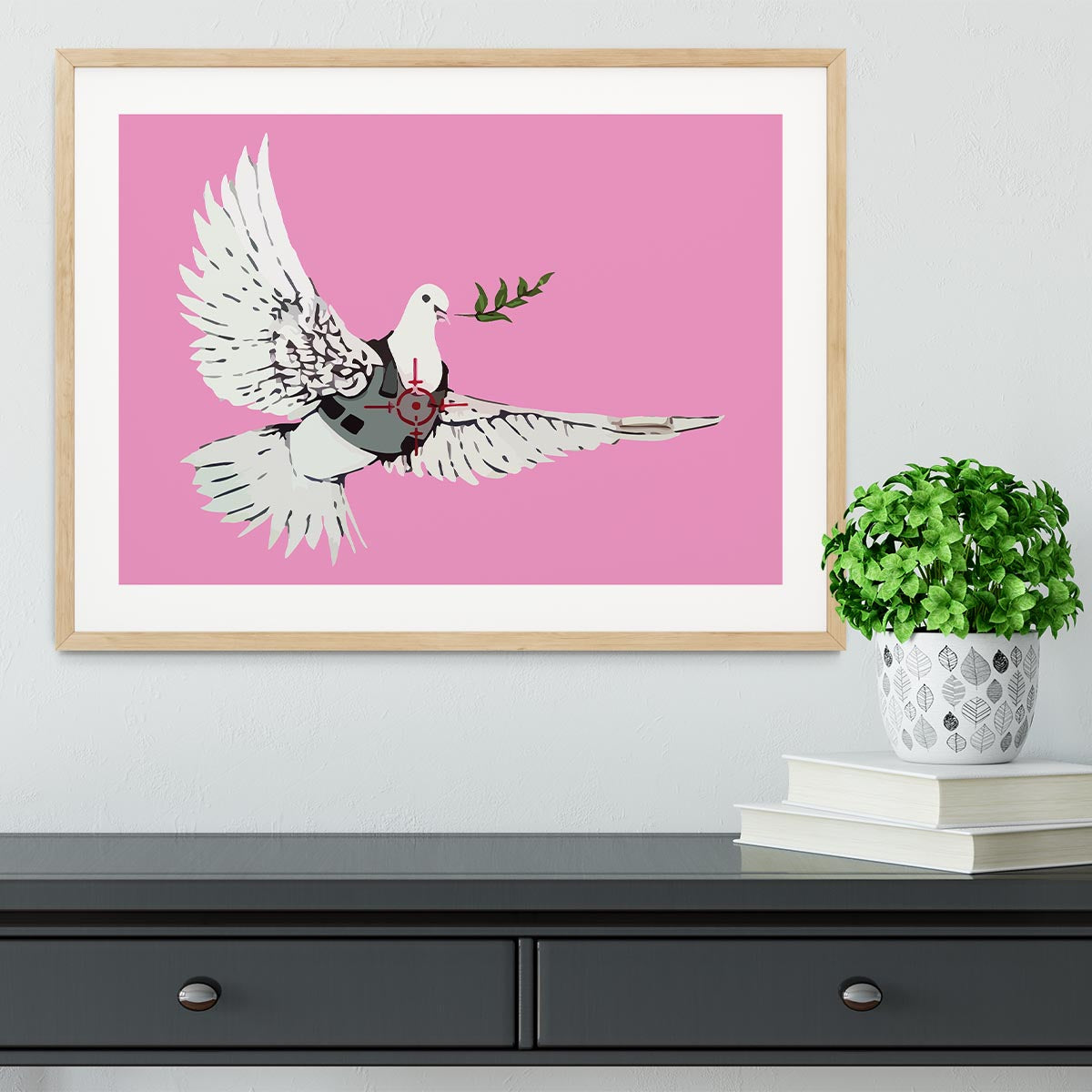 Banksy Peace Dove Pink Framed Print - Canvas Art Rocks - 3