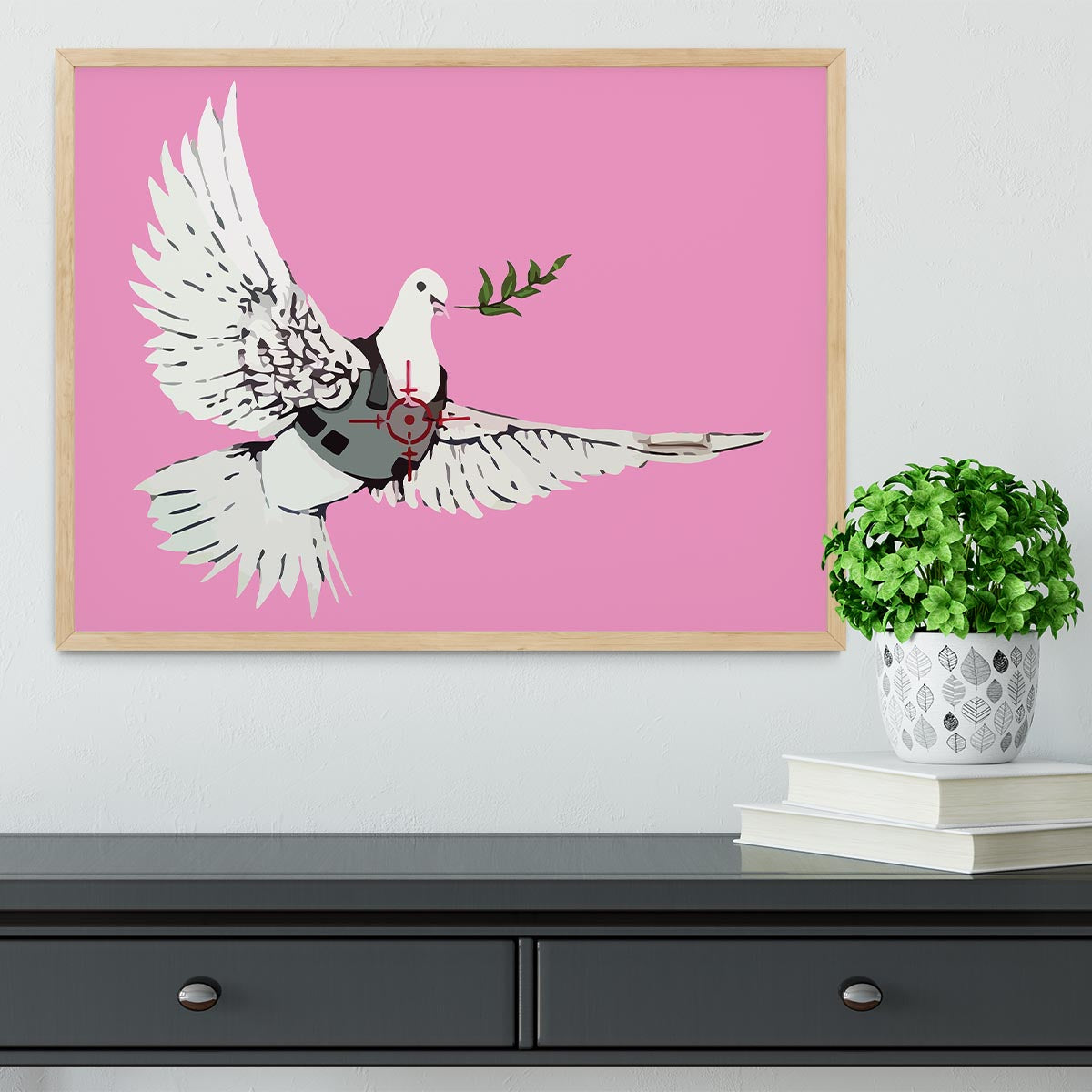 Banksy Peace Dove Pink Framed Print - Canvas Art Rocks - 4