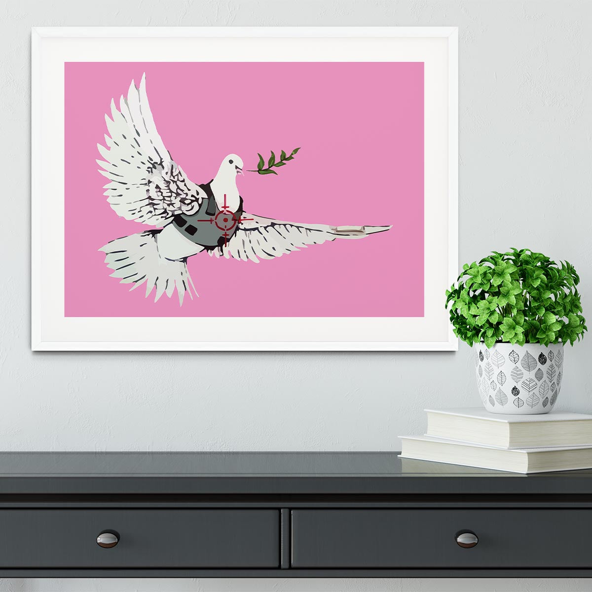 Banksy Peace Dove Pink Framed Print - Canvas Art Rocks - 5