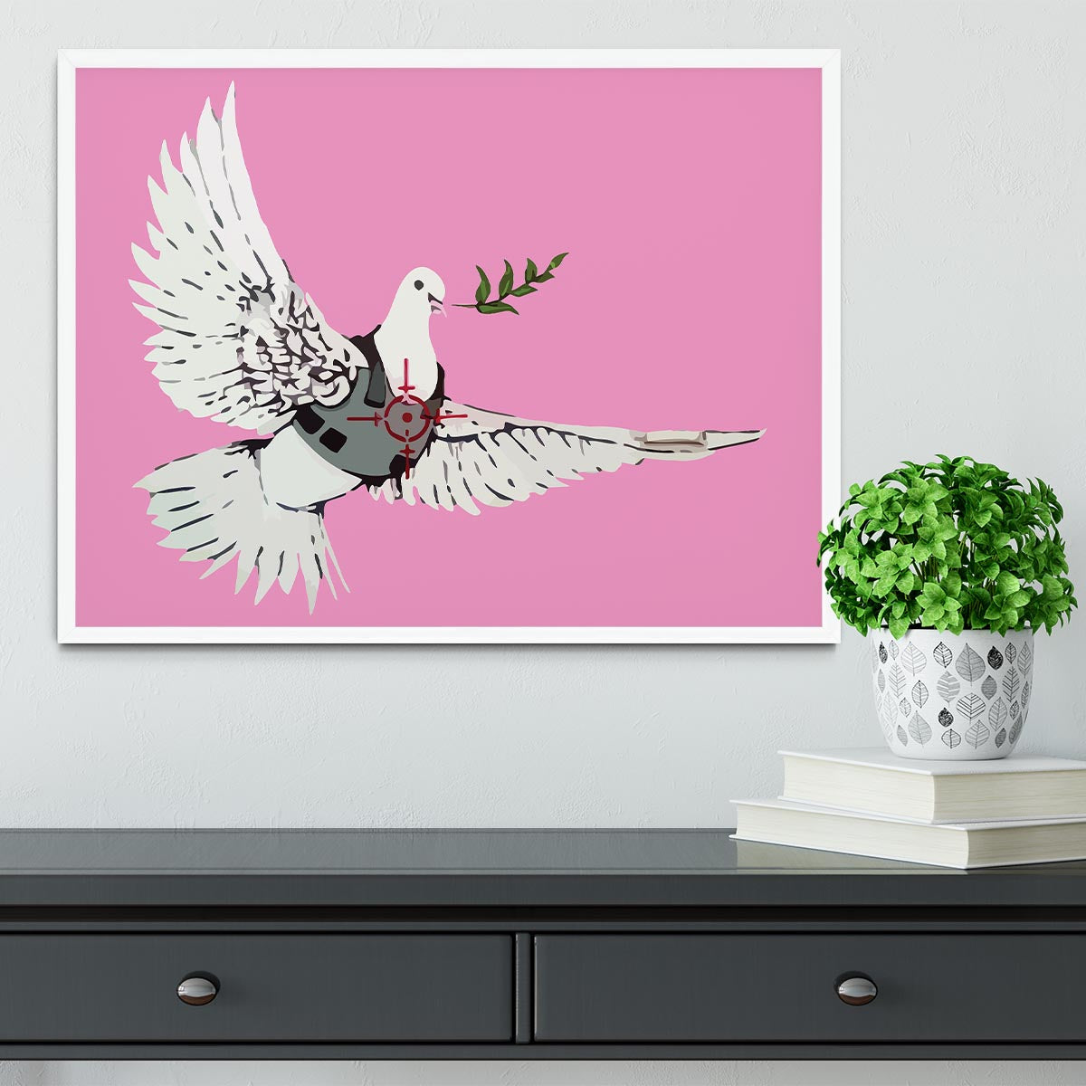 Banksy Peace Dove Pink Framed Print - Canvas Art Rocks -6