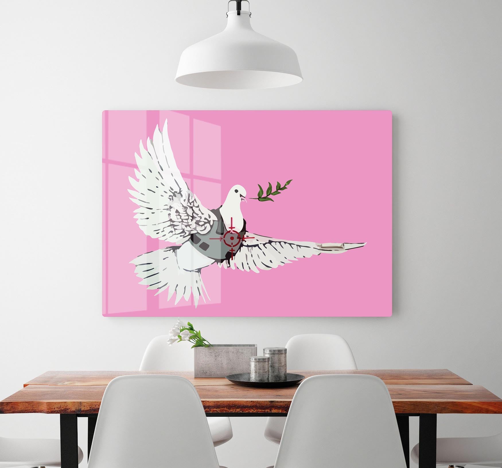 Banksy Peace Dove Pink Acrylic Block - Canvas Art Rocks - 2