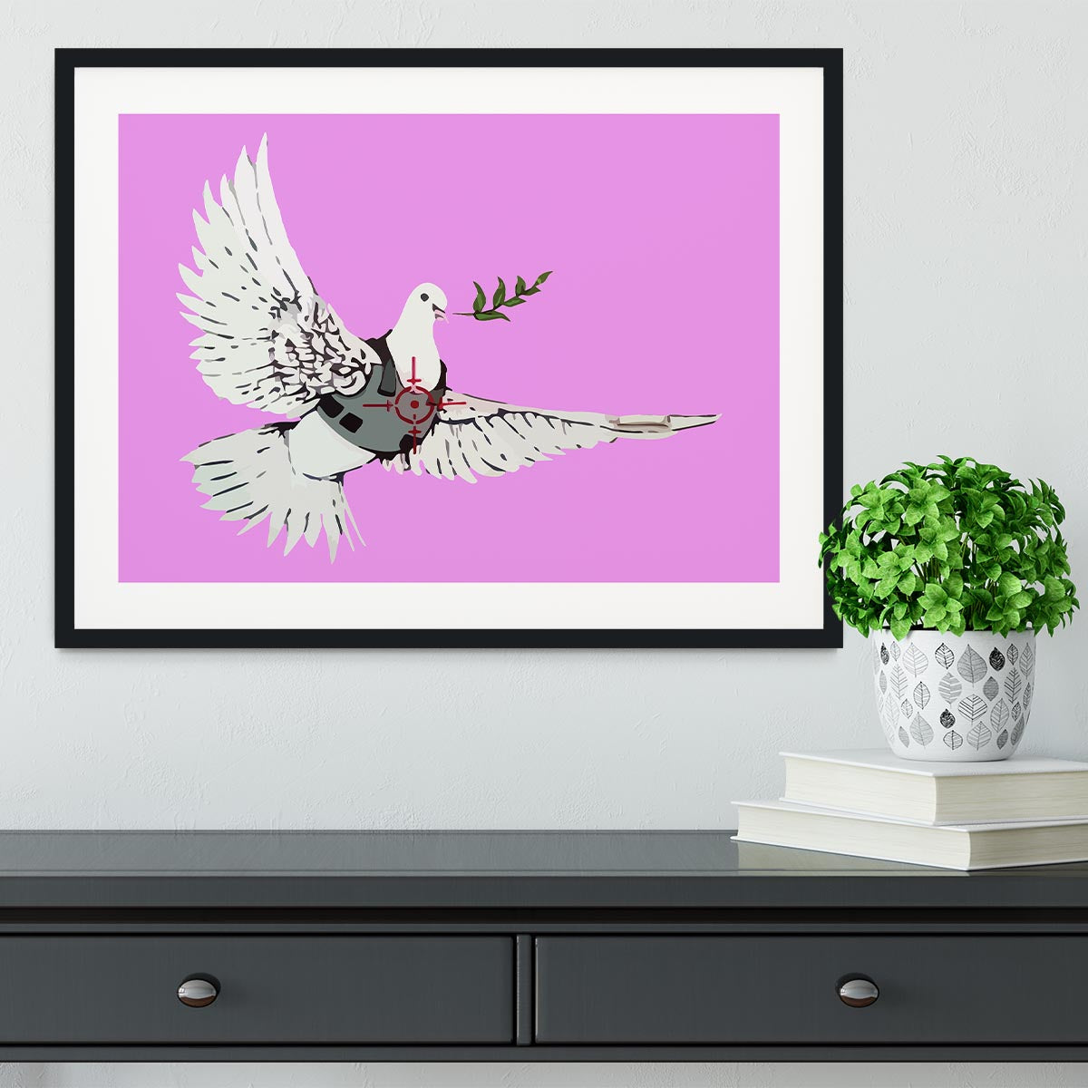 Banksy Peace Dove Purple Framed Print - Canvas Art Rocks - 1