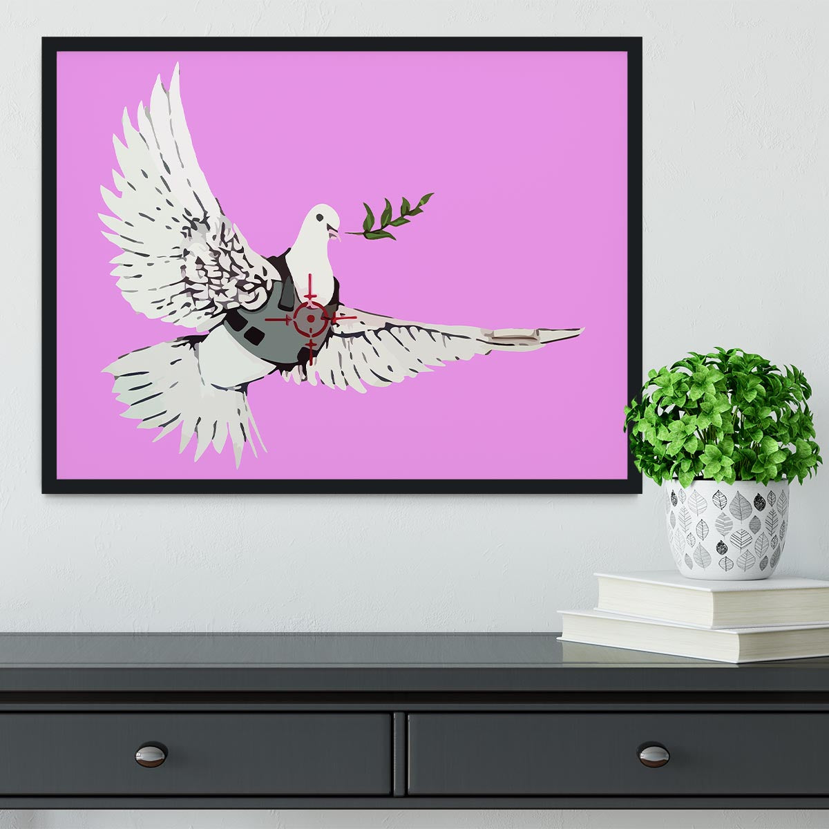 Banksy Peace Dove Purple Framed Print - Canvas Art Rocks - 2