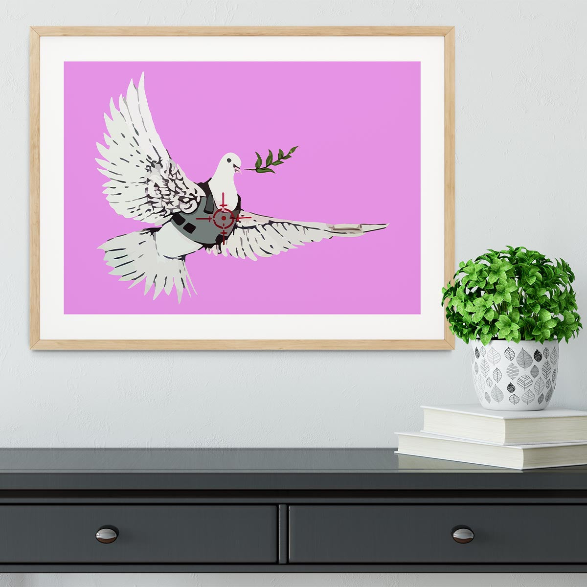 Banksy Peace Dove Purple Framed Print - Canvas Art Rocks - 3