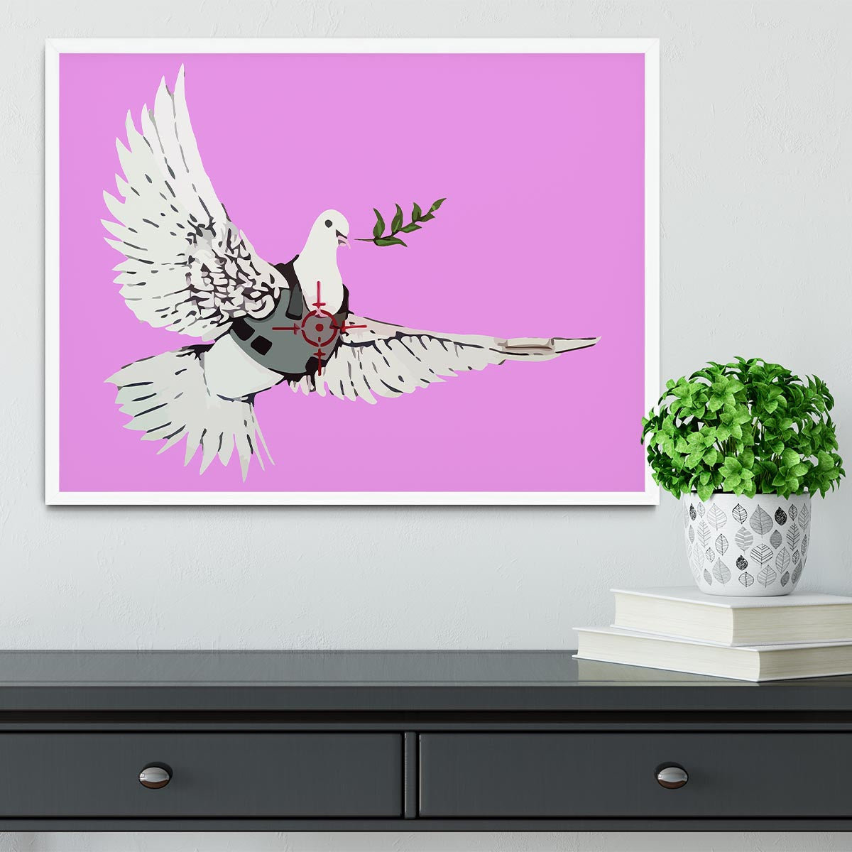 Banksy Peace Dove Purple Framed Print - Canvas Art Rocks -6