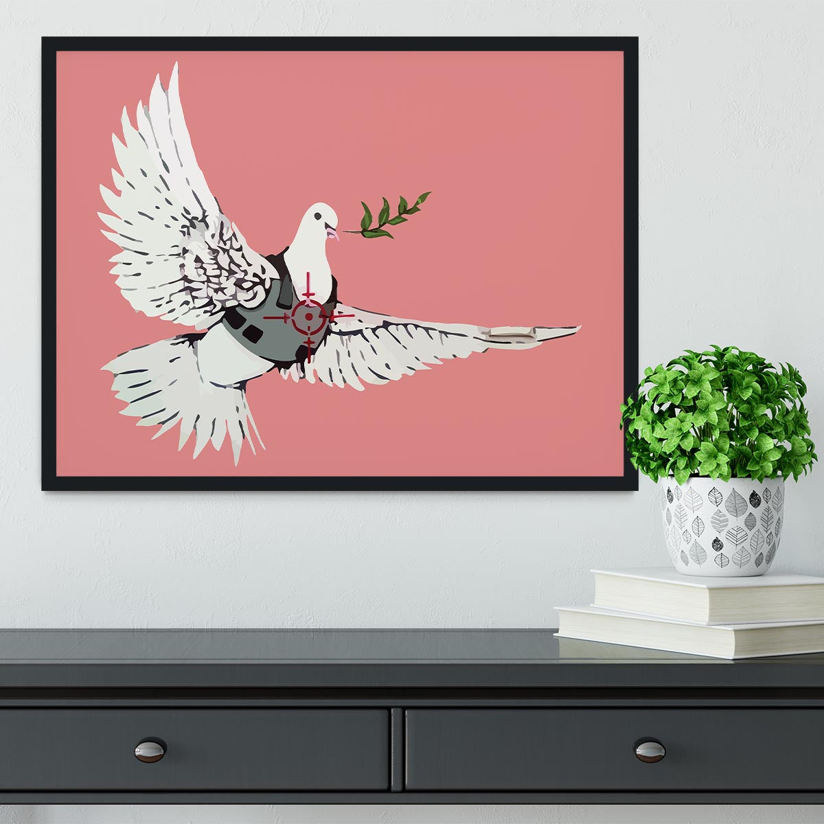 Banksy Peace Dove Red Framed Print - Canvas Art Rocks - 2
