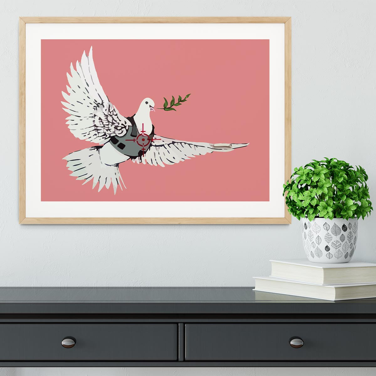 Banksy Peace Dove Red Framed Print - Canvas Art Rocks - 3
