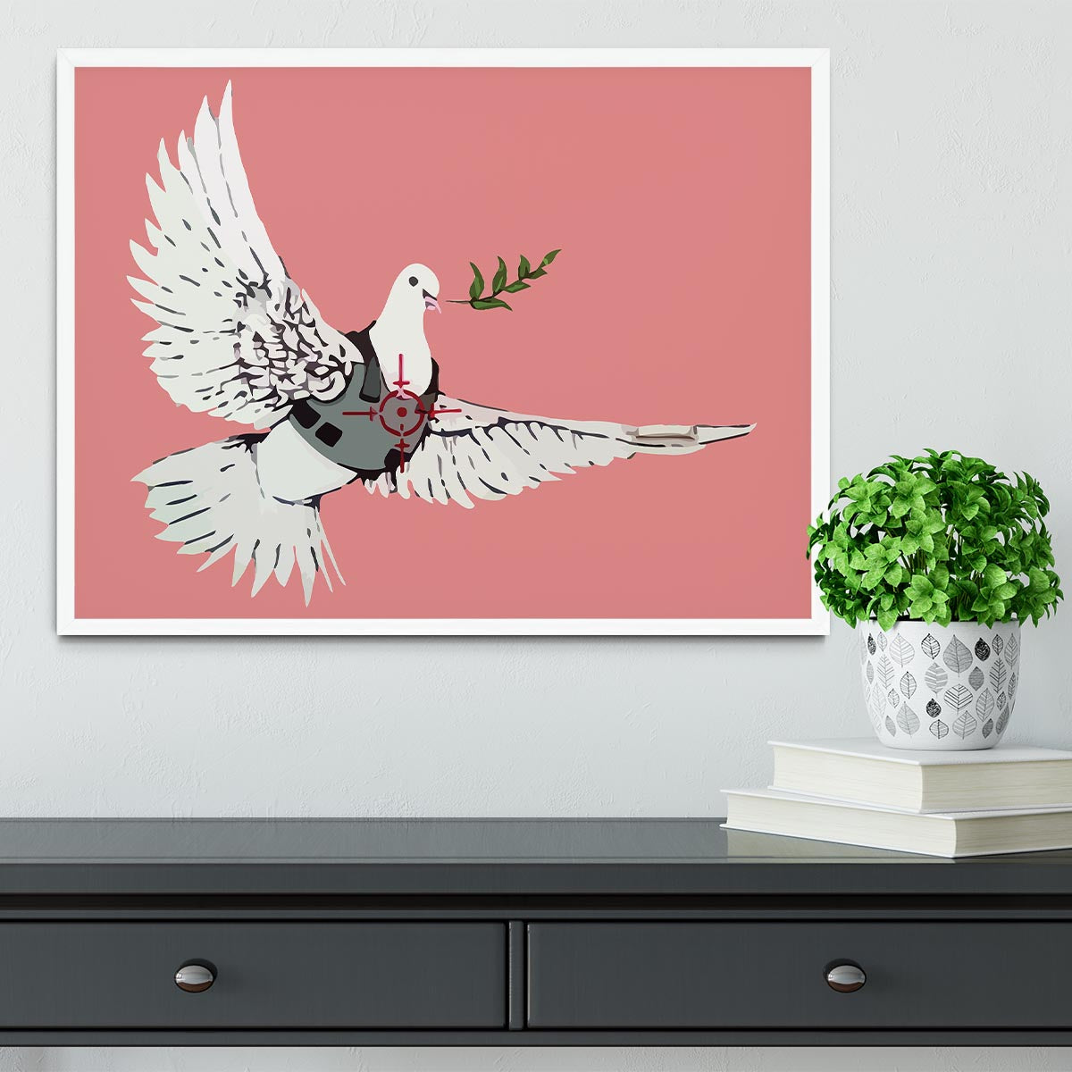 Banksy Peace Dove Red Framed Print - Canvas Art Rocks -6
