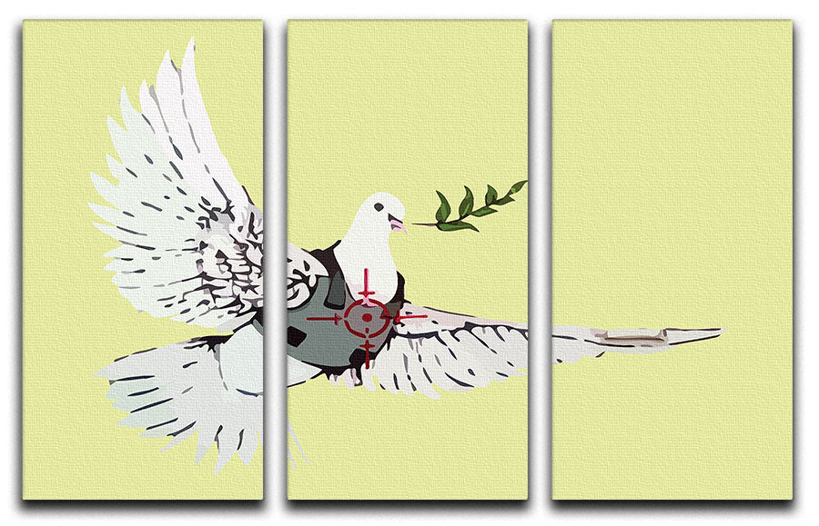 Banksy Peace Dove Yellow 3 Split Panel Canvas Print - Canvas Art Rocks - 1