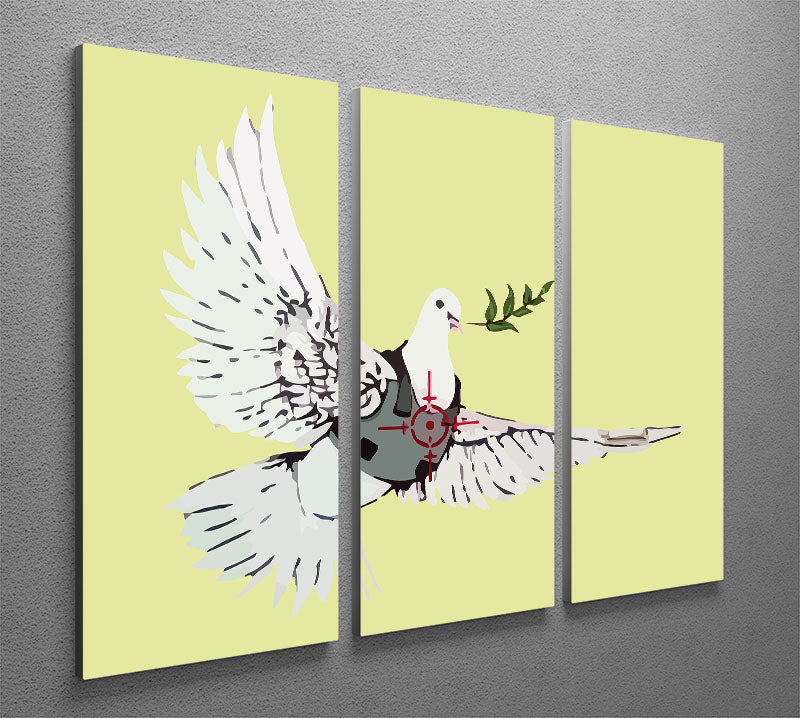 Banksy Peace Dove Yellow 3 Split Panel Canvas Print - Canvas Art Rocks - 2