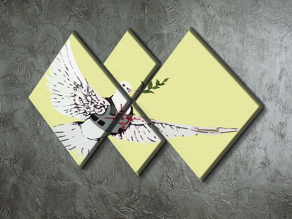 Banksy Peace Dove Yellow 4 Square Multi Panel Canvas - Canvas Art Rocks - 2