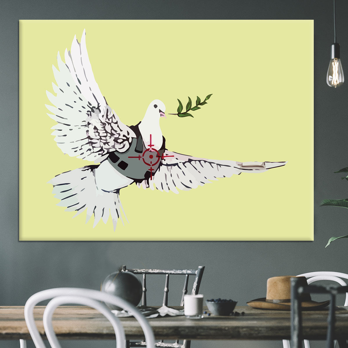 Banksy Peace Dove Yellow Canvas Print or Poster - Canvas Art Rocks - 3