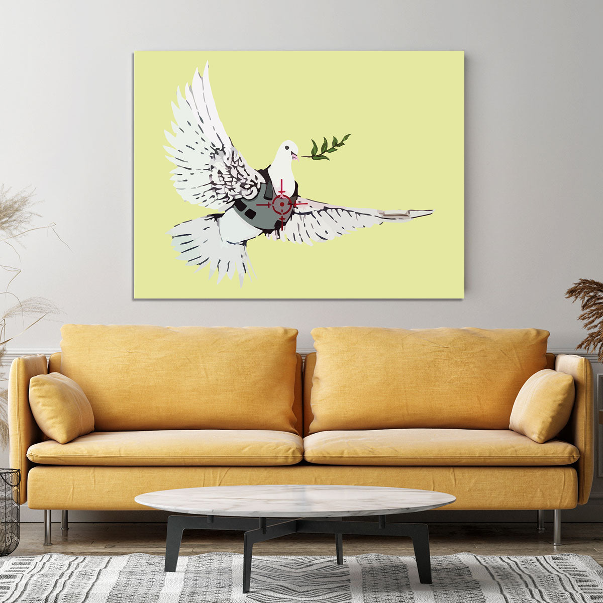 Banksy Peace Dove Yellow Canvas Print or Poster - Canvas Art Rocks - 4