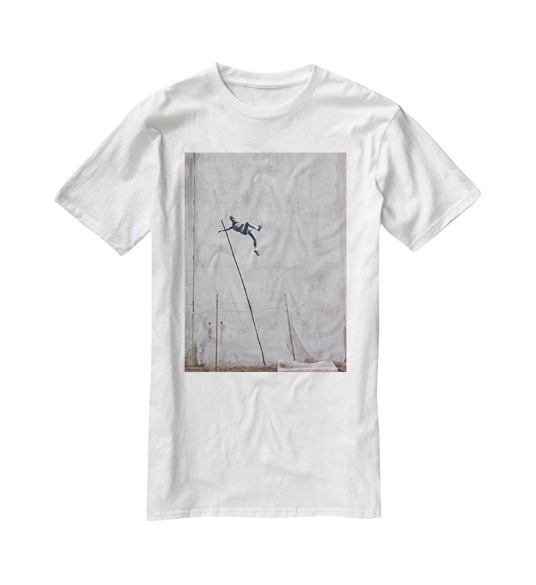 Banksy Pole Vaulter T-Shirt - Canvas Art Rocks - 5