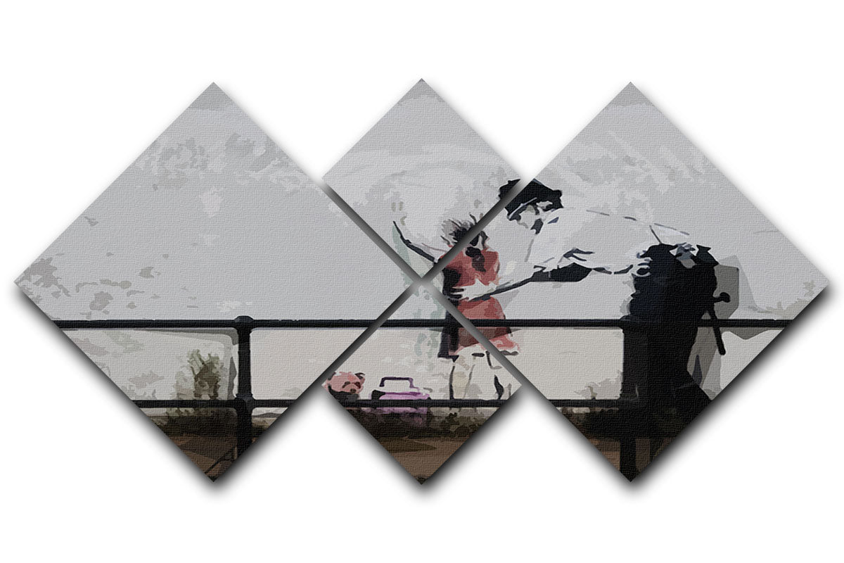Banksy Policeman Searching Girl 4 Square Multi Panel Canvas - Canvas Art Rocks - 1