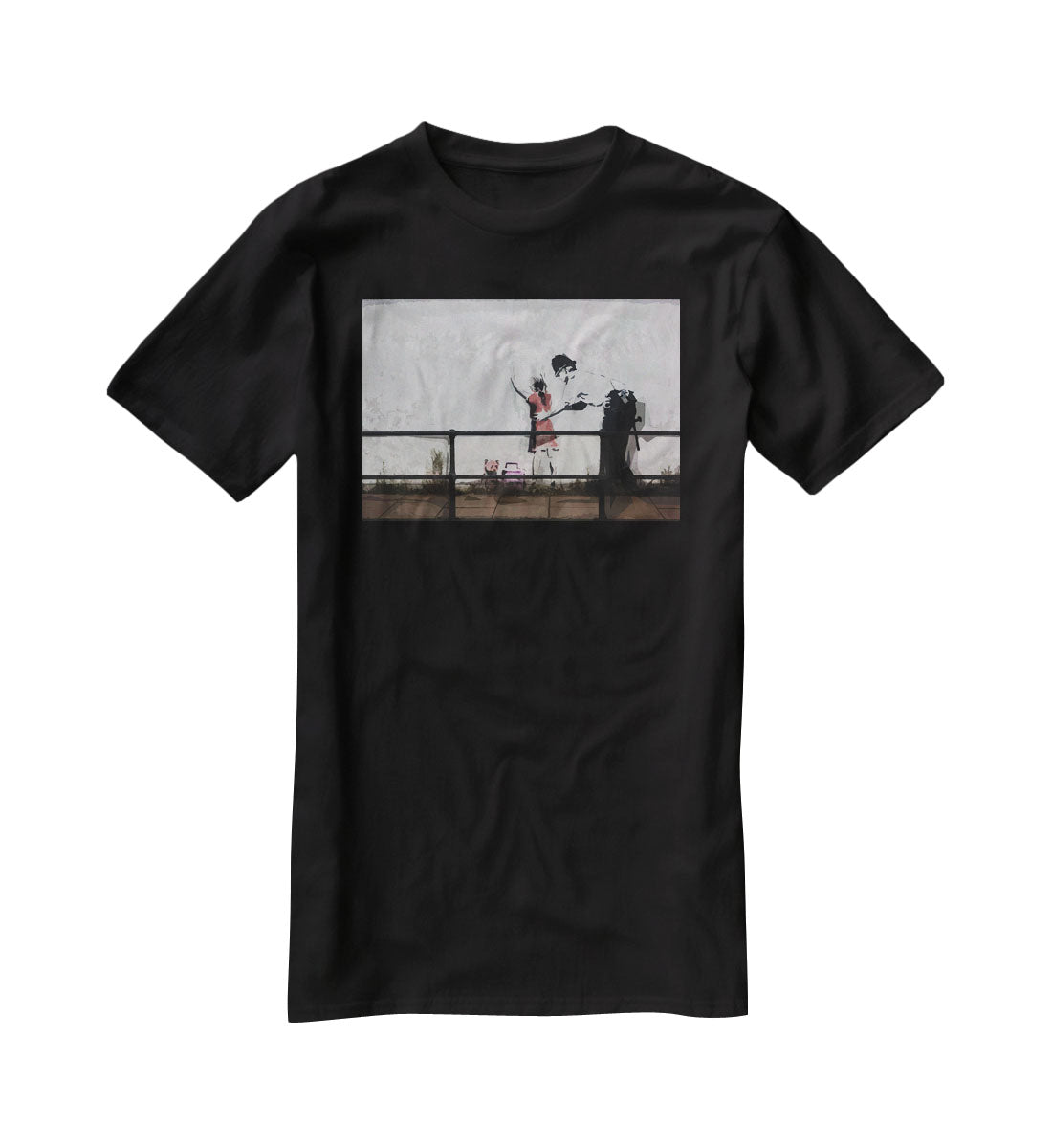 Banksy Policeman Searching Girl T-Shirt - Canvas Art Rocks - 1