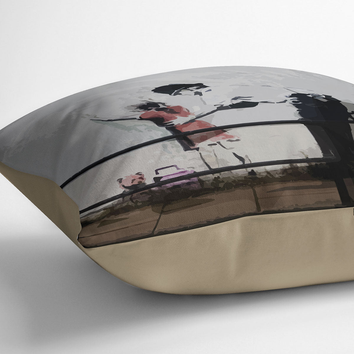 Banksy Policeman Searching Girl Cushion - Canvas Art Rocks - 2