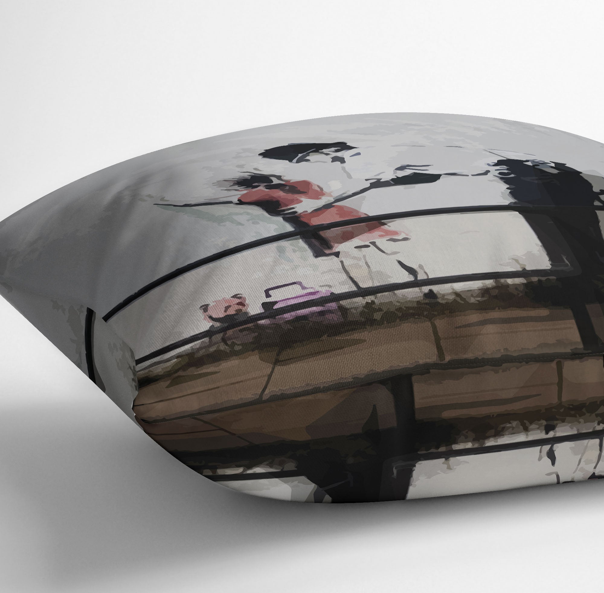 Banksy Policeman Searching Girl Cushion - Canvas Art Rocks - 3