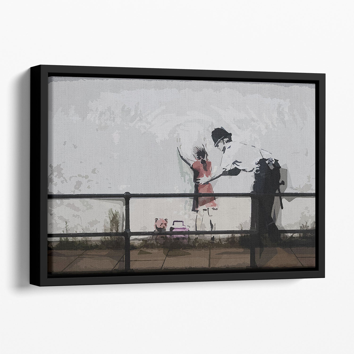 Banksy Policeman Searching Girl Floating Framed Canvas - Canvas Art Rocks - 1
