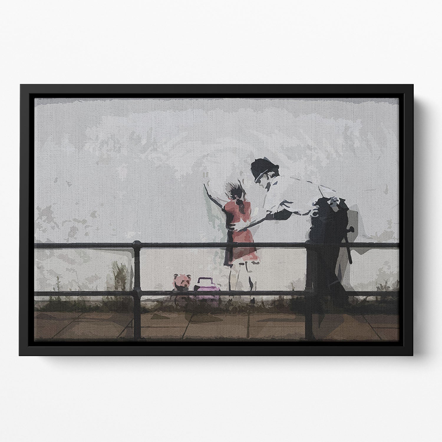 Banksy Policeman Searching Girl Floating Framed Canvas - Canvas Art Rocks - 2