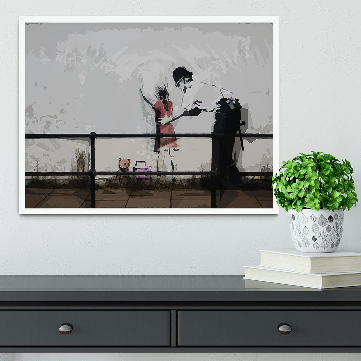 Banksy Policeman Searching Girl Framed Print - Canvas Art Rocks -6