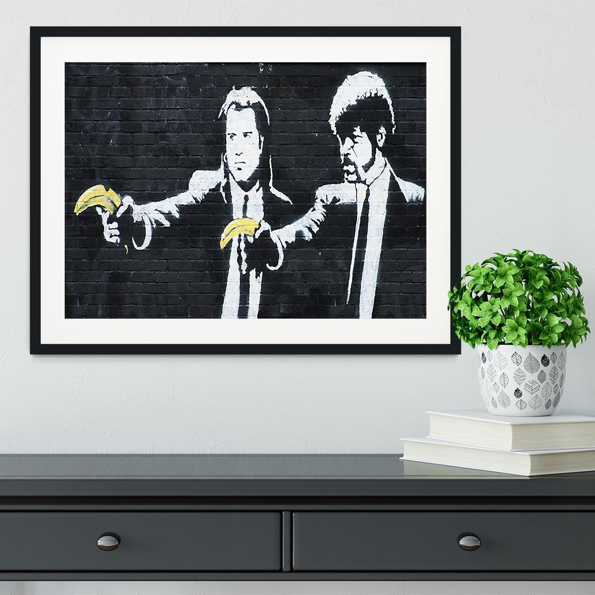 Banksy Pulp Fiction Banana Guns Framed Print - Canvas Art Rocks - 1